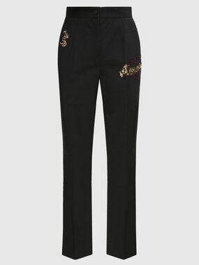 DOLCE GABBANA Womens Black Wool Tailored Sequin Pants IT38/US2 NWT
